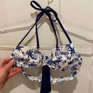 Letarte blue and white patterned bikini top.